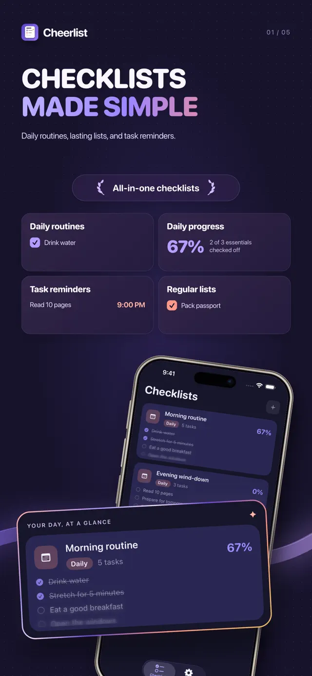 Cheerlist: Daily Checklists — App Store screenshot 1